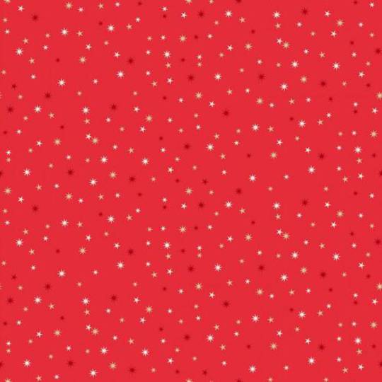 Scandi Star Metallic on Red background Colour 106 as a Fat Quarter